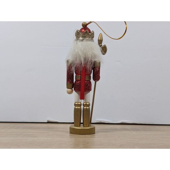 Red Glitter Nutcracker Ornament King Soldier Figure Christmas Decor w/ Staff - Picture 2 of 2